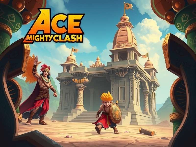 Ace Mighty Clash Game Cover featuring Legendary Guardians protecting ancient Indian temple